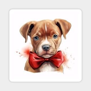 Cute Adorable Pittie Pit Bull Puppy Dog Wearing a Red Bow Tie Magnet