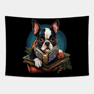 Boston Terrier Reads Book Tapestry