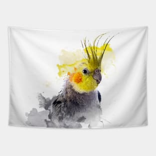 Aquarell Watercolor Splatter Cockatiel Parrot Tapestry