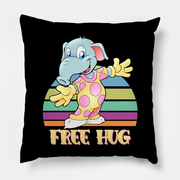 Free Hug Baby Elephant In Yellow Pajamas Pink Polka Dots Pillow by CharJens