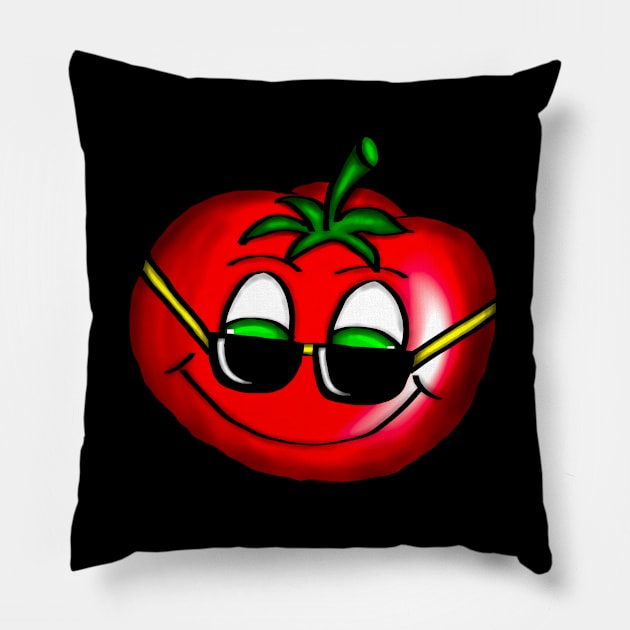 Cool tomatoe with sunglasses Pillow by emyzingdesignz