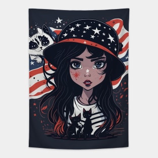 Patriotic Cat Mother Tapestry