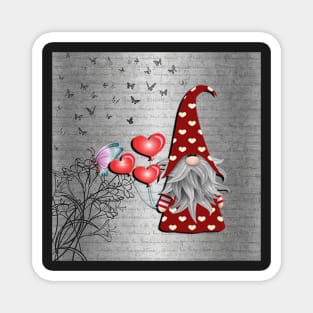 Gnome Lover Holding Heart Balloons, Cute Butterflies and Gnomes Valentines Day Magnet