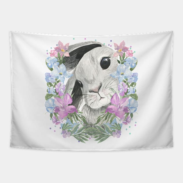 Cute Bunny Rabbit Spring Flowers Tapestry by TLSDesigns