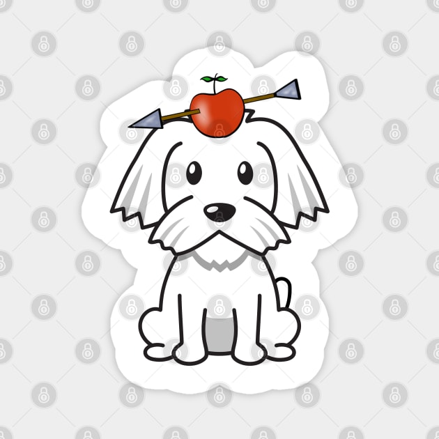 Cute white dog has an apple and arrow on head Magnet by Pet Station