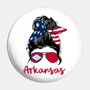 Arkansas girl Messy bun , American Girl , Arkansas Flag Pin