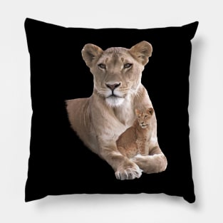 Lioness - Mama with Lion - Baby - Cat in Africa Pillow