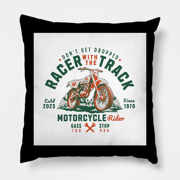 Motorcycle Rider - Racer With The Track Pillow by Oldetimemercan