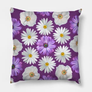 Summer flowers bouquet. Chamomiles, cosmos flowers and violets. Pillow