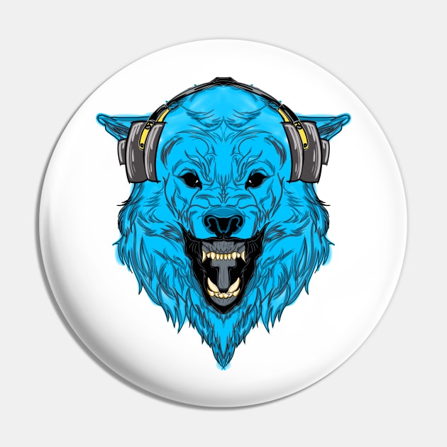 Blue Wolf With Headphone Pin by Z1