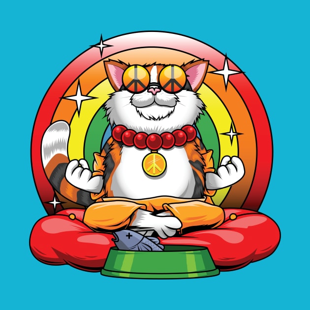 Funny Hippie Cat Meditating by fizzyllama