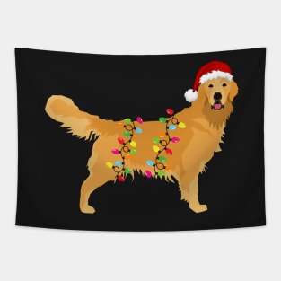 Golden Retriever Holiday Christmas Light - Golden Retriever Christmas in Santa Hat Holiday Santa Dog Tapestry