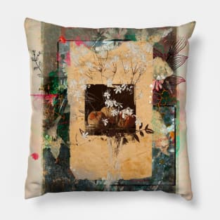 Still life with flowers and peaches collage Pillow