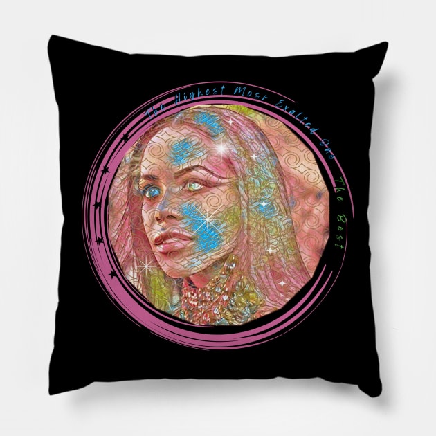 COMING SOON! YOU CAN REQUEST TO HAVE THE GOLDEN DESIGN REMOVED  TO REVEAL A CLEARER VERSION OF HER FACE. YOU CAN ALSO  CHANGE THE PINK CIRCLE OUTLINE COLOR, REMOVE THE SPARKLES, OR ADD TEXT (AT YOUR REQUEST). Pillow by Blue Ocean Vibes