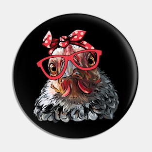 Funny Chicken Shirts For Women Chicken With Bandana Headband Glasses Chicken Lover Pin