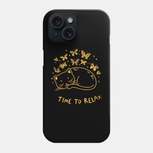 Cute cat and butterflies - time to relax Phone Case