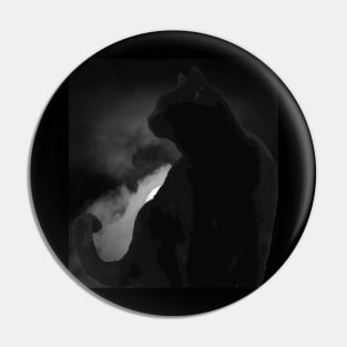 Black Cat Silhouetted Against Moonlight Sky Pin