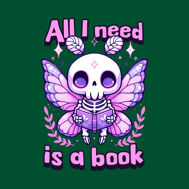 All I need is a Book Cute Kawaii Reader Moth by WitchyArty