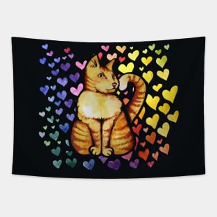 Rainbow Orange Cat Tapestry