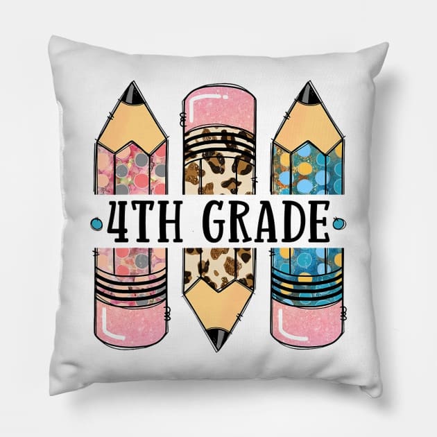 4th Grade Leopard Pencil Back To School Teachers Students Pillow by torifd1rosie