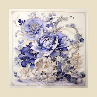 Blue and White Chinoiserie Style Peonies T-Shirt