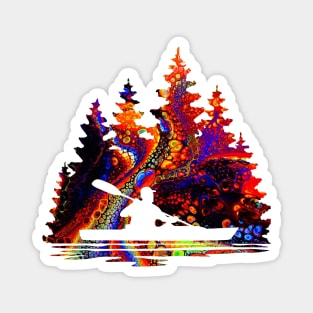 Rainbow Marble Pattern of a Kayaker Paddling Silhouette Magnet