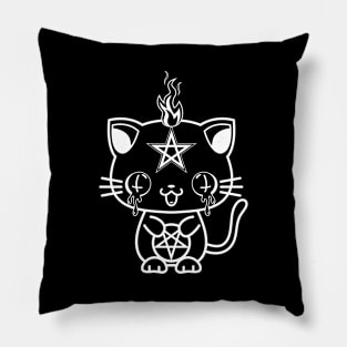 Satanic kawaii kittie cat in black and white Pillow