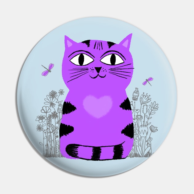 Bright Eyed Purple Kitty With Big Heart In The Garden Pin by LittleBunnySunshine