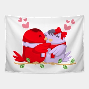 Valentines Love Birds Cute Romantic Red Tapestry