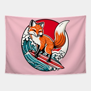 Surfing fox Tapestry