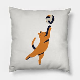 Airborne Attack: Playful Tabby Cat Spikes Volleyball Pillow