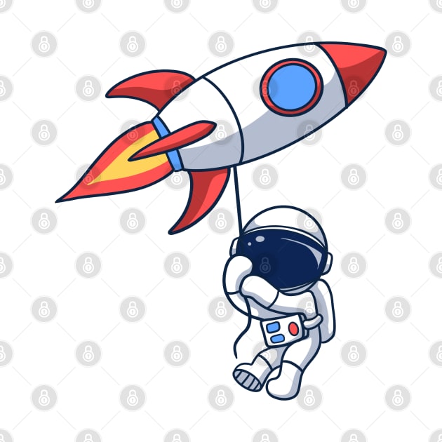 Astronaut Floating With Rocket Balloon by thelazyshibaai