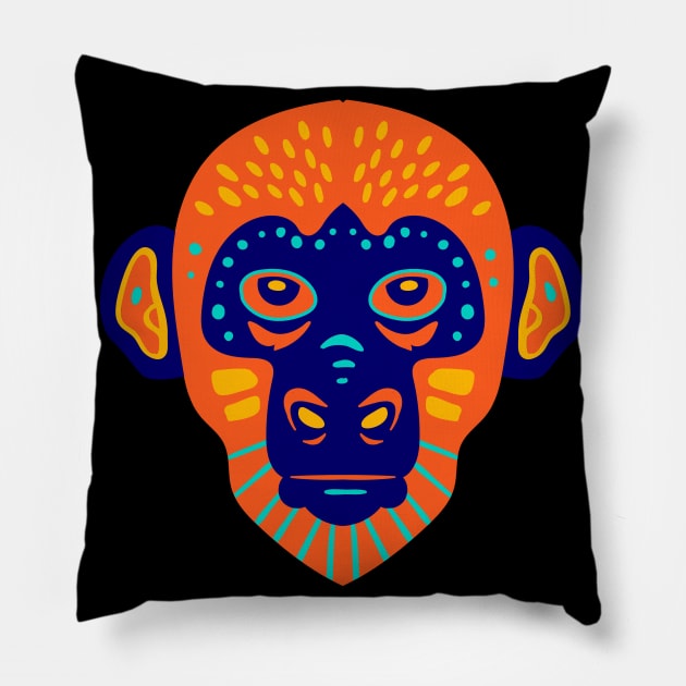 monkey colourful face art Pillow by pixspatter