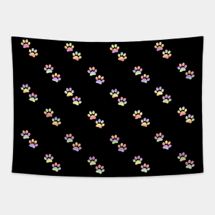 Mini Pastel Rainbow Horizontal Striped Paw Prints Tapestry