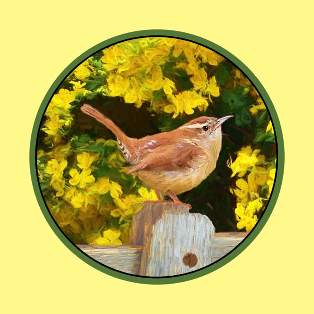 Carolina Wren Painting - Cute Original Bird Art by Alpen Designs