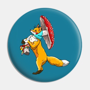 Fox with forest gift mushroom Pin