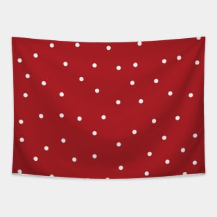 White Polka Dots on Red Background Tapestry