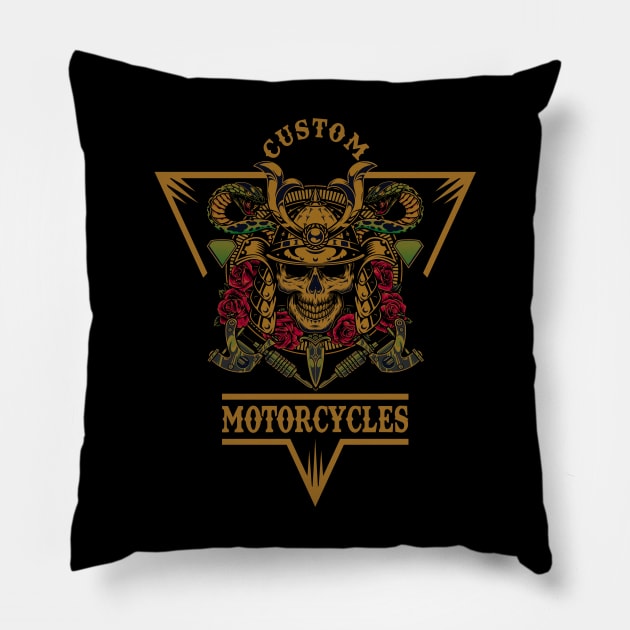 Samurai Skull Motorcycles Pillow by JeffDesign