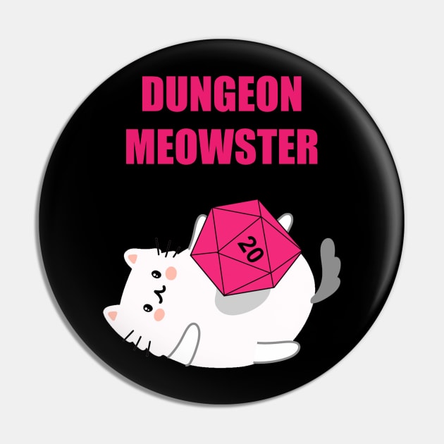 Dungeon Meowster Funny Nerdy Gamer Cat D20 RPG Pin by Flipodesigner