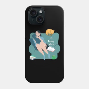 My Happy Place Is With My Cat and Books Introvert Gift Phone Case