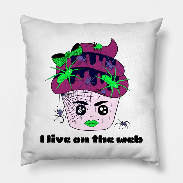 Cute and creepy Halloween spider cup cake - I live on the web Pillow by Cute_but_crazy_designs