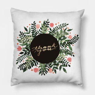 Thank you flowers and branches - sap green and pink Pillow