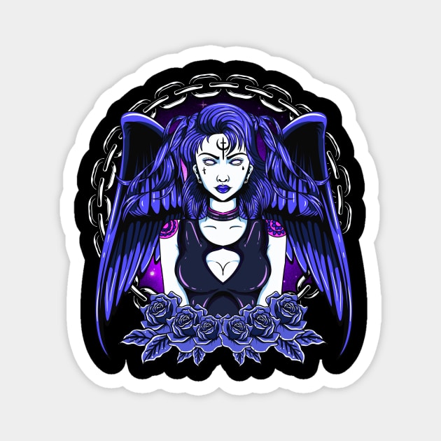 Awesome Gothic Angel Girl Wings & Flowers Magnet by theperfectpresents