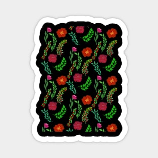 BEAUTIFUL RED PEONY AND POPPY BLOSSOMS WITH PRETTY GREEN LEAVES PATTERN Magnet