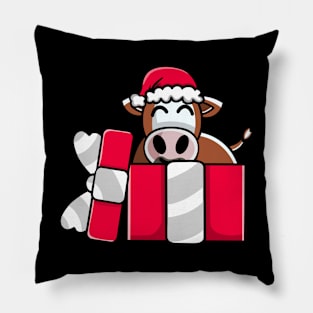 Cute Hereford Cow in Christmas Gift Pillow