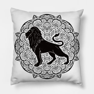 Leo Mandala Zodiac in Black and White Pillow