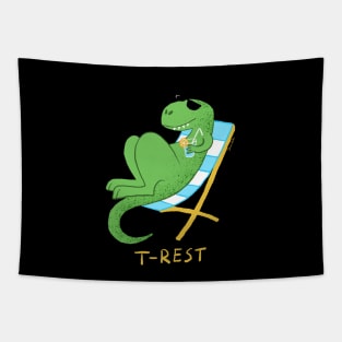 Dramabite T-Rest T-Rex Cute TRex Relax Holiday Beach Dinosaur Dino Funny Tapestry