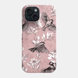 Flowers and Flight in Monochrome Rose Pink Phone Case