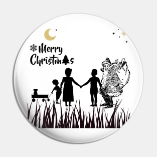 Merry Christmas - Black and White Pin