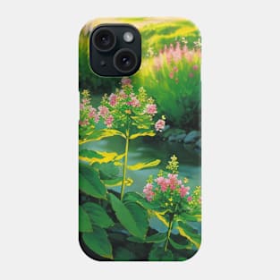 Riverside pink flowers in an alpiune tundra Phone Case